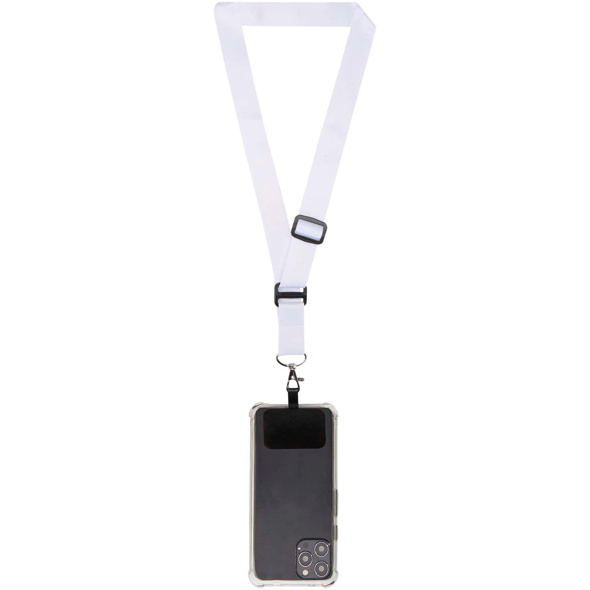 Lyra Verstellbares Lanyard mit Telefonhalterung und Sublimationsdruck – Schwarz / Weiss