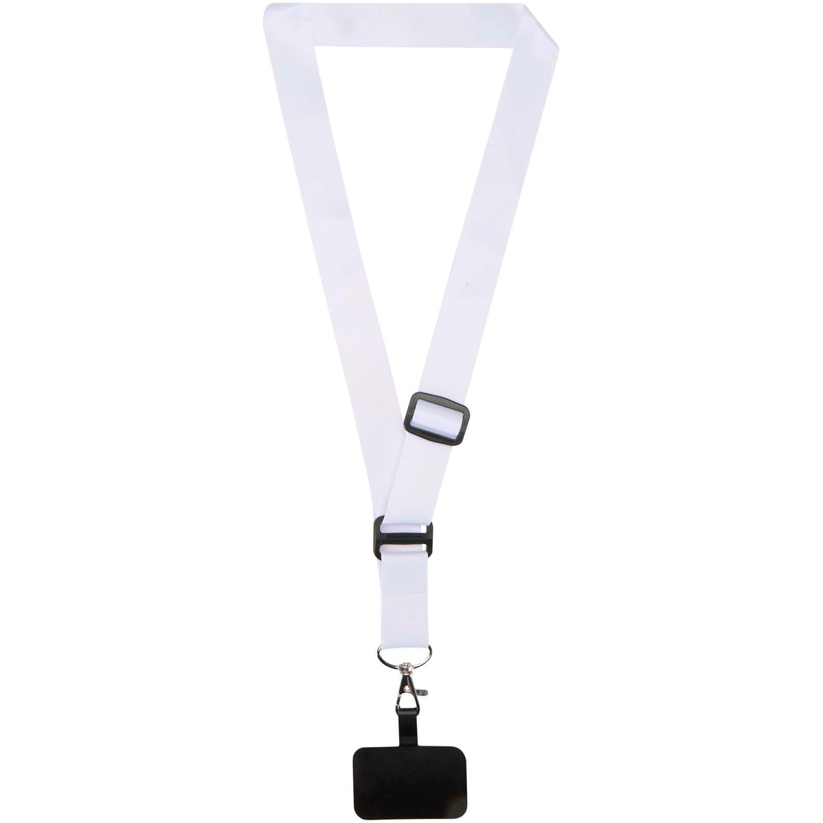 Lyra Verstellbares Lanyard aus PET mit Telefonhalterung und Sublimationsdruck – Schwarz / Weiss