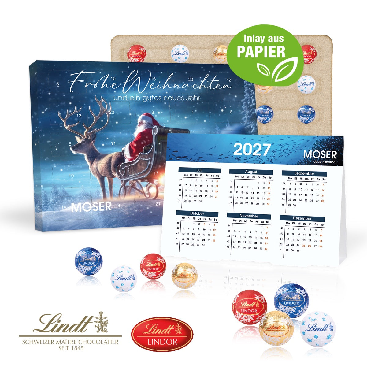 Bedruckter Adventskalender mit Jahresplaner im Querformat und Tischaufsteller