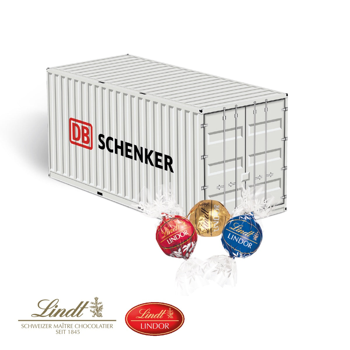 Bedruckter Werbecontainer aus Karton mit Fläche für Logo und Schriftzug