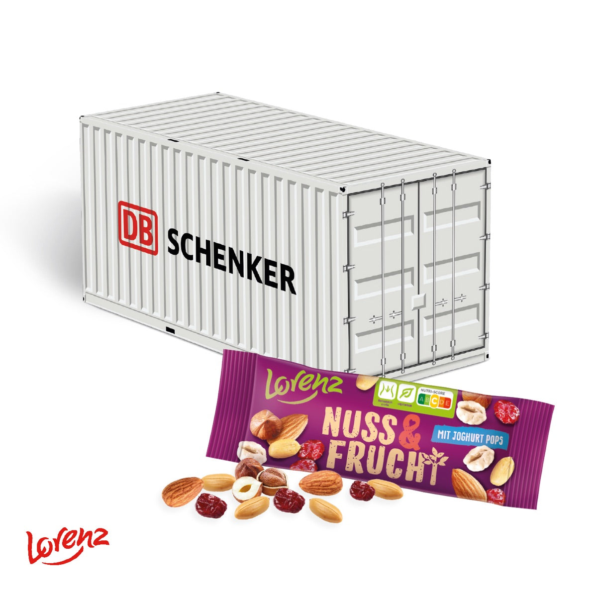 Container aus Karton mit zwei großen Werbeflächen für Logo und Text