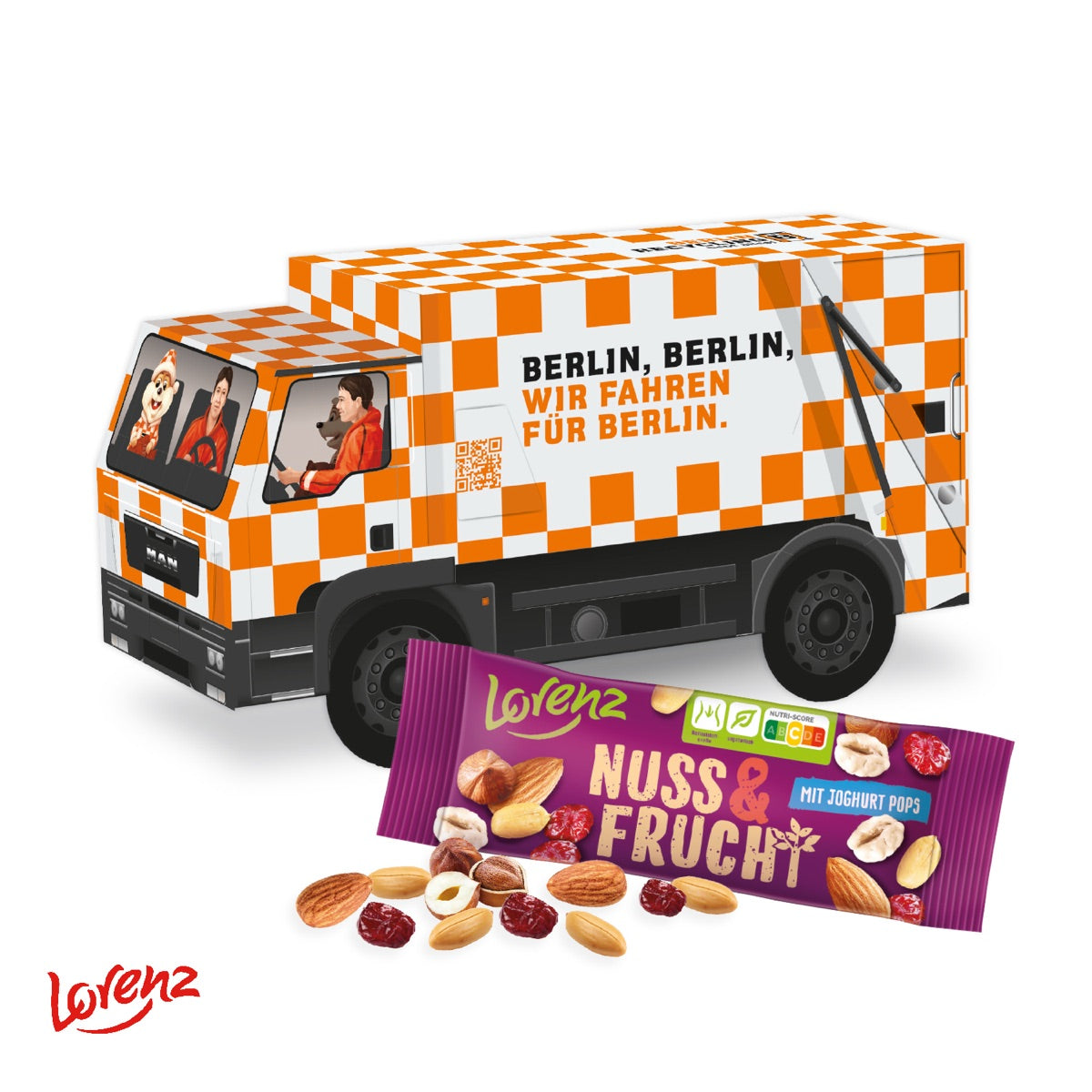 Bedruckter Werbe LKW aus Karton mit Fläche für Logo und Slogan