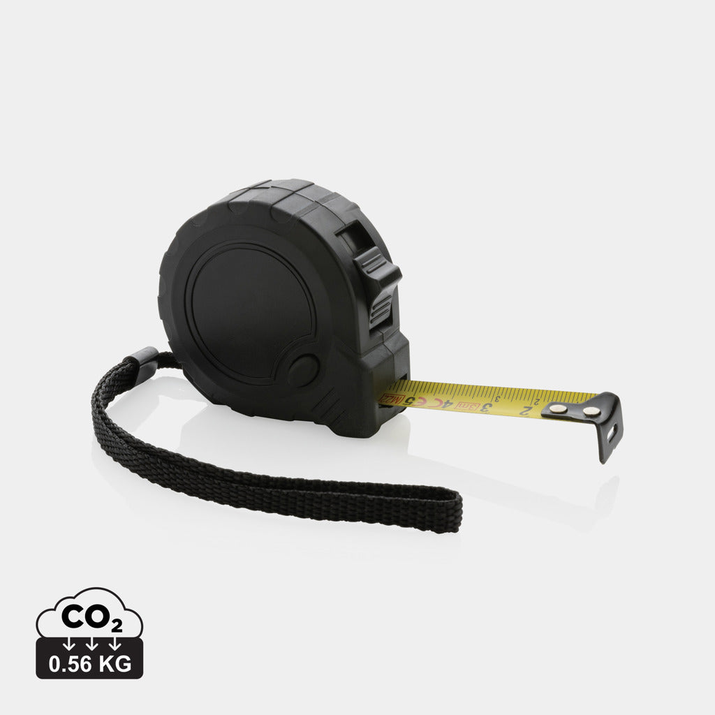 3m/16mm Maßband mit Stop-Taste aus RCS recycelt. Kunststoff – schwarz