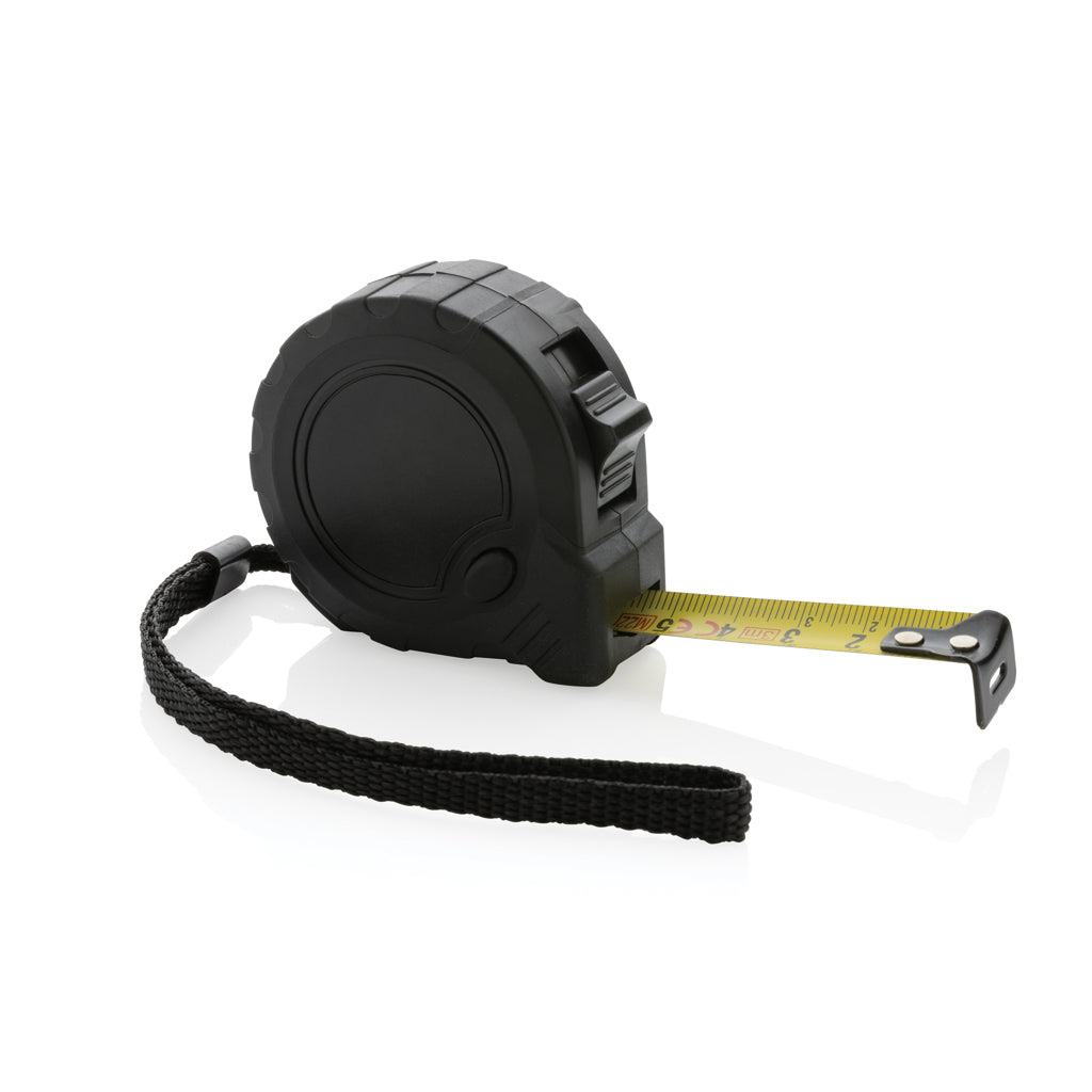 3m/16mm Maßband mit Stop-Taste aus RCS recycelt. Kunststoff – schwarz