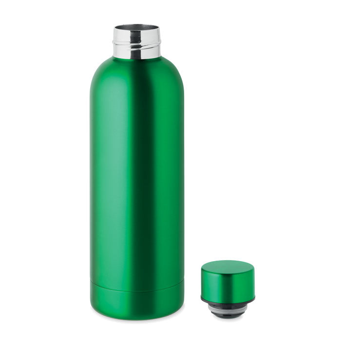 Isolierflasche Athen aus recyceltem Edelstahl mit einem wunderschönen Logodruck auf der Frontseite der Flasche, In der Farbe grün