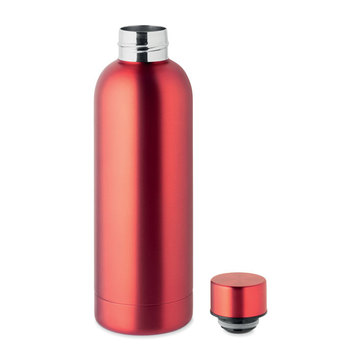 Isolierflasche Athen aus recyceltem Edelstahl mit einem wunderschönen Logodruck auf der Frontseite der Flasche, In der Farbe rot