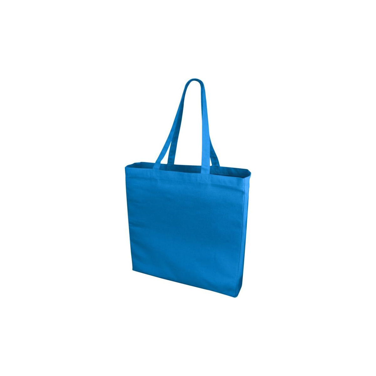Baumwolltasche Odess in der Farbe Hellblau mit einem 4 farbigen Logo auf der Vorderseite mit zwei langen Henkeln