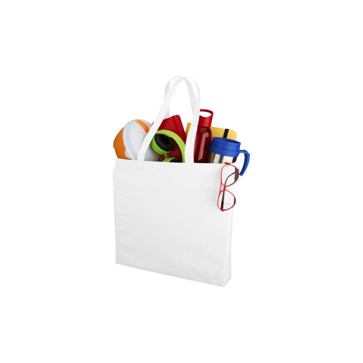 Baumwolltasche Odess in der Farbe white mit einem 4 farbigen Logo auf der Vorderseite mit zwei langen Henkeln