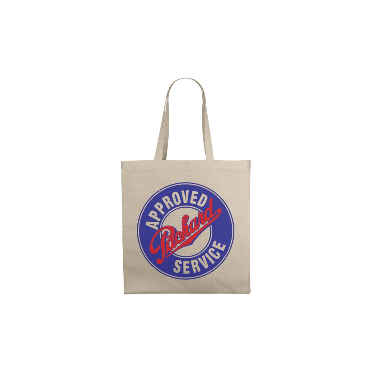Baumwolltasche Odess in der Farbe Natur mit einem 4 farbigen Logo auf der Vorderseite mit zwei langen Henkeln