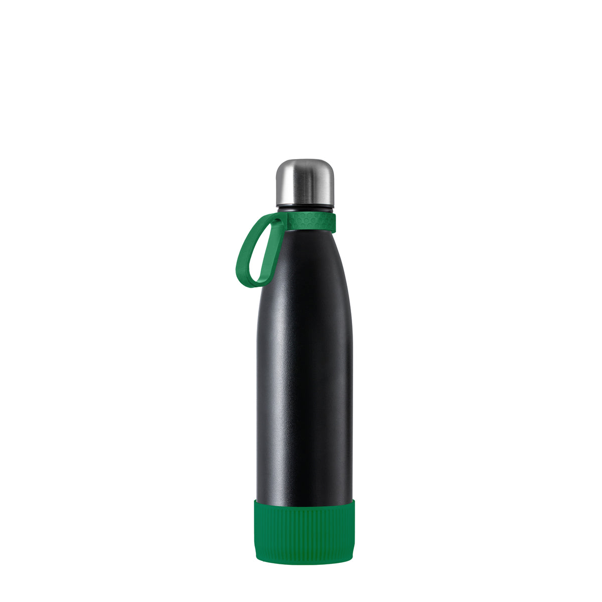 Flasche: schwarz, Ring: grün, Hülle: grün