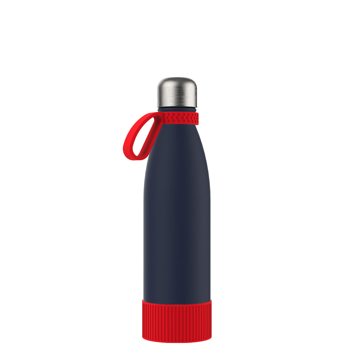 Flasche: blau, Ring: rot, Hülle: rot