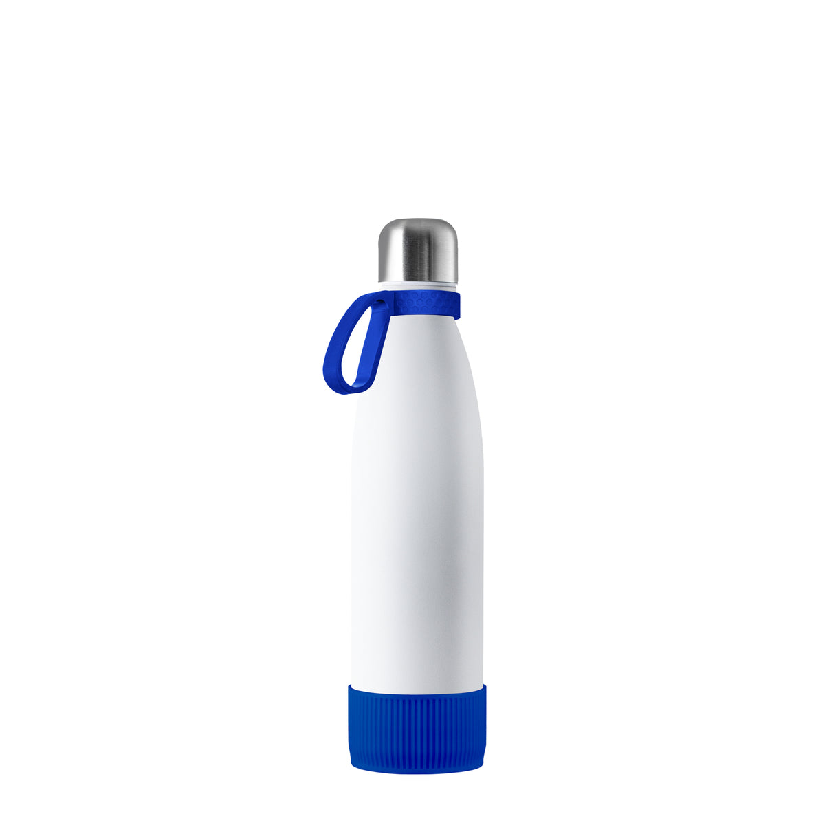 Flasche: weiß, Ring: blau, Hülle: blau