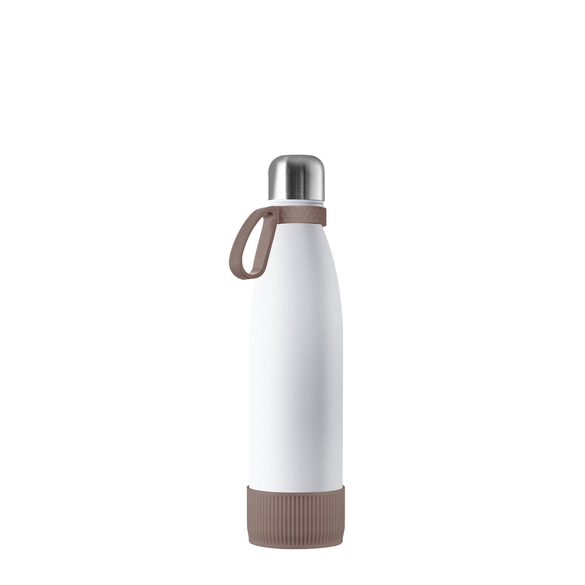 Flasche: weiß, Ring: braun, Hülle: braun