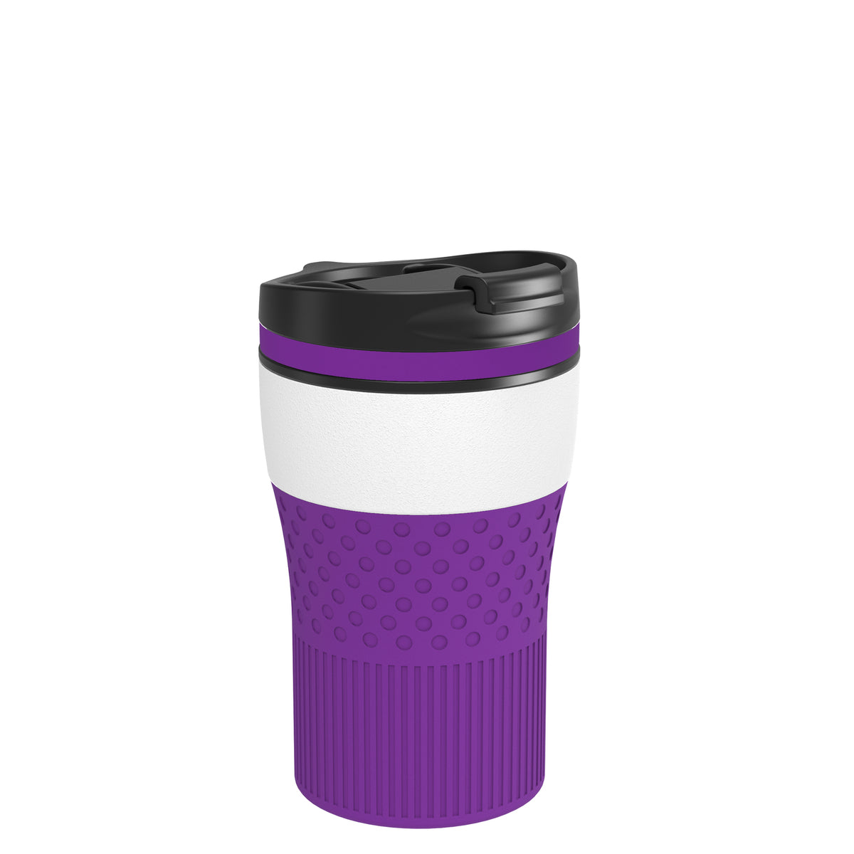 Becher: weiß, Ring: lila, Hülle: lila