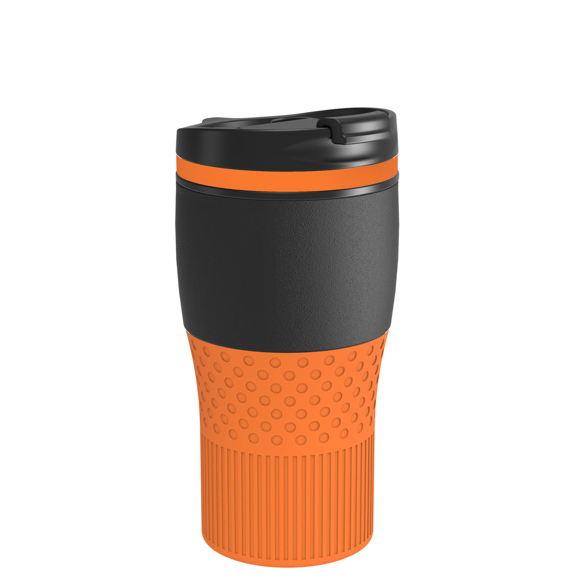 Becher: schwarz, Ring: orange, Hülle: orange