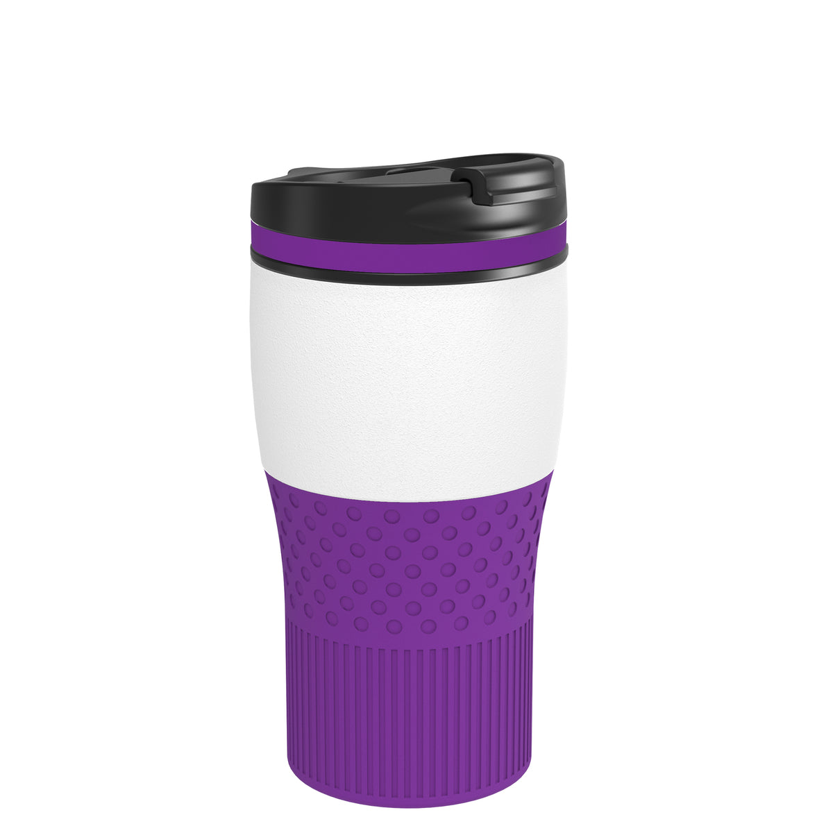 Becher: weiß, Ring: lila, Hülle: lila