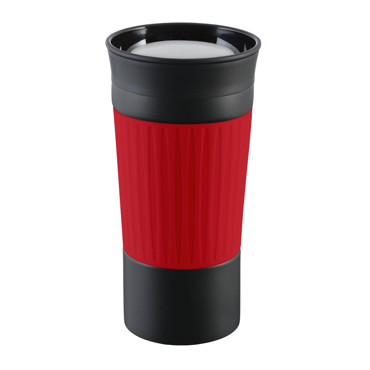 Becher: schwarz, Hülle: rot