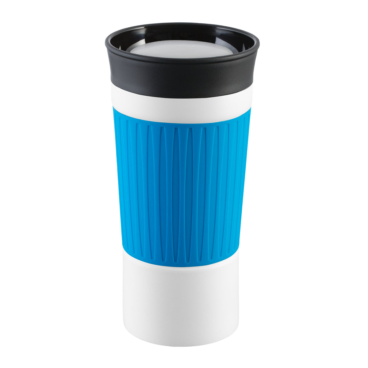 Becher: weiß, Hülle: cyan