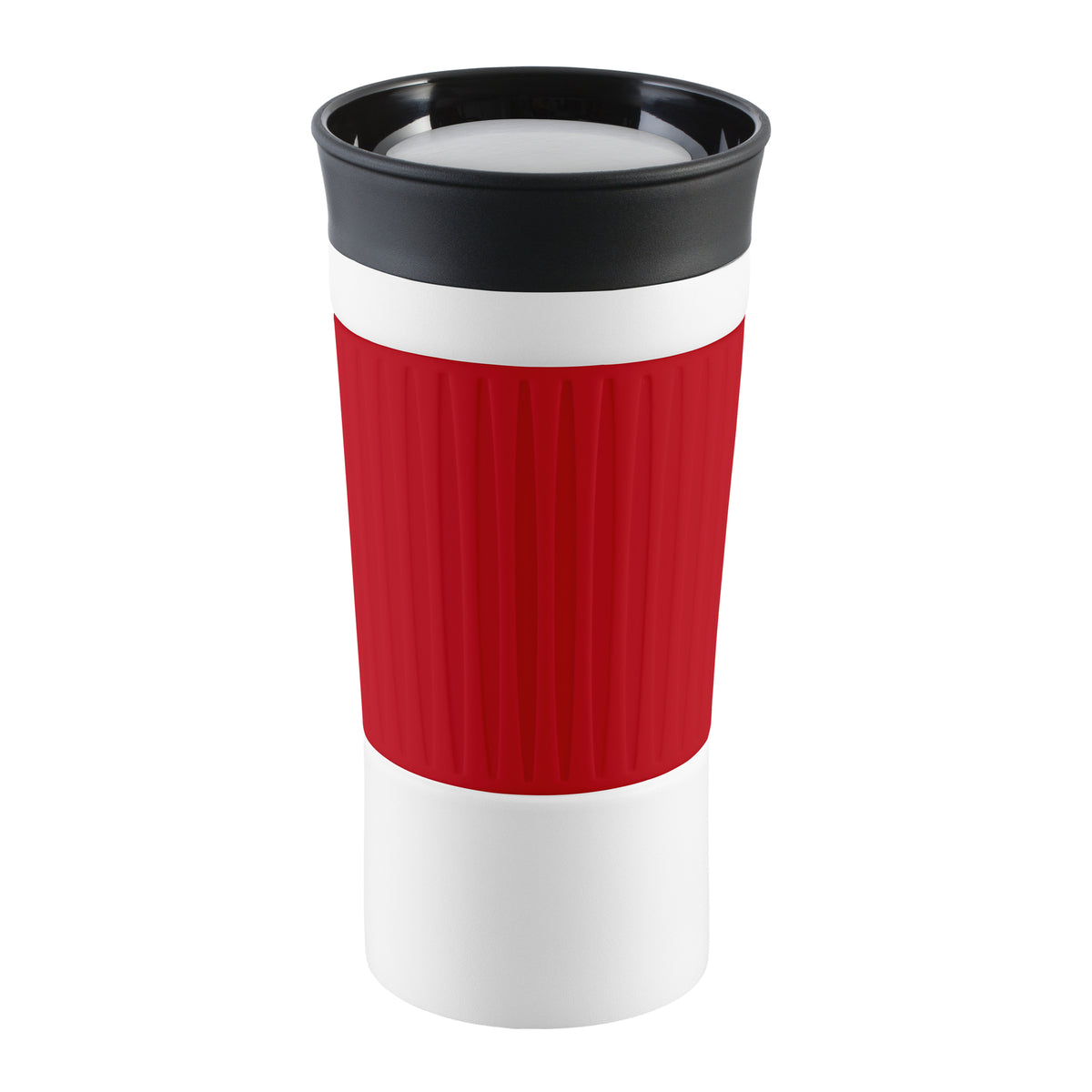 Becher: weiß, Hülle: rot