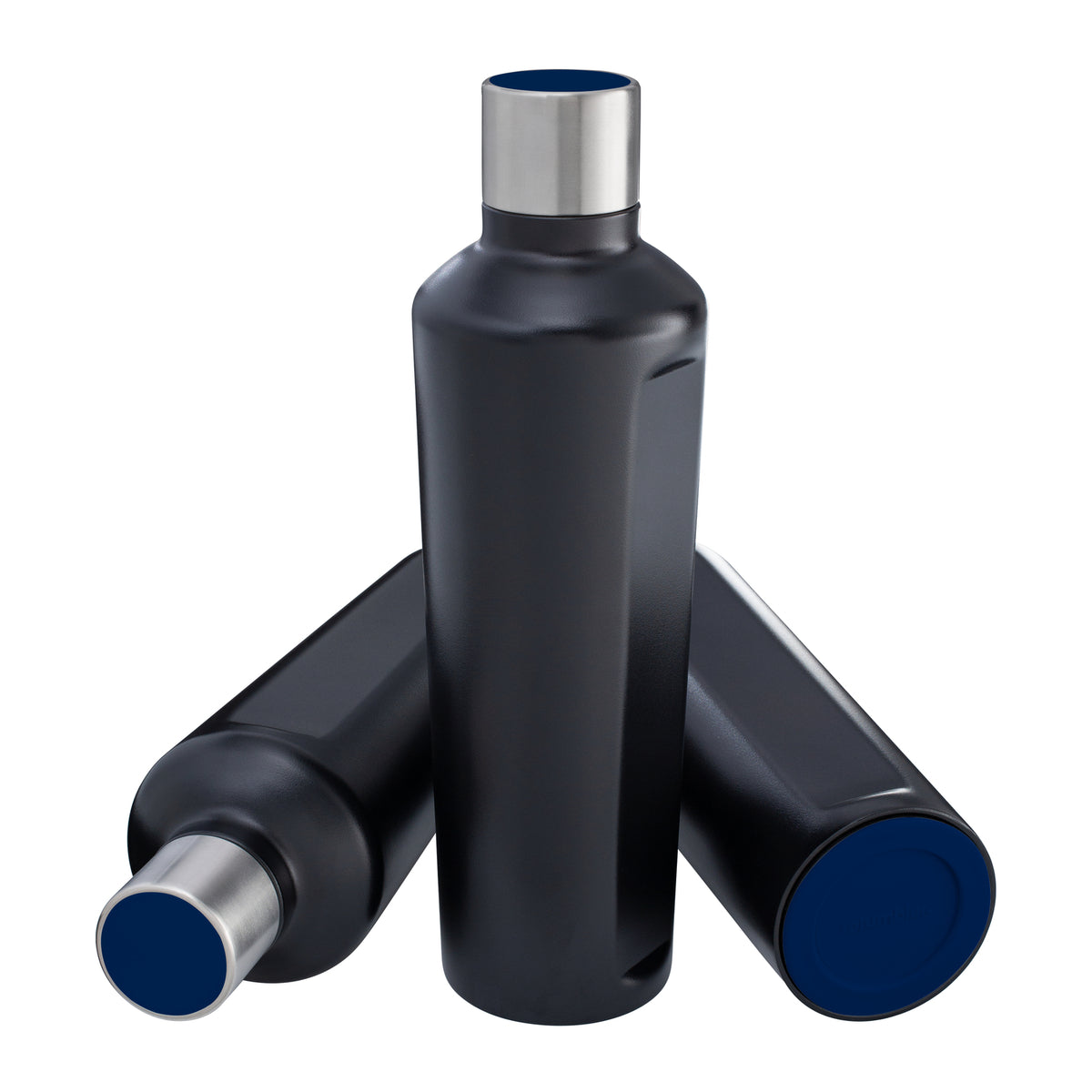 Flasche: schwarz, Deckel: dunkelblau, Boden: dunkelblau