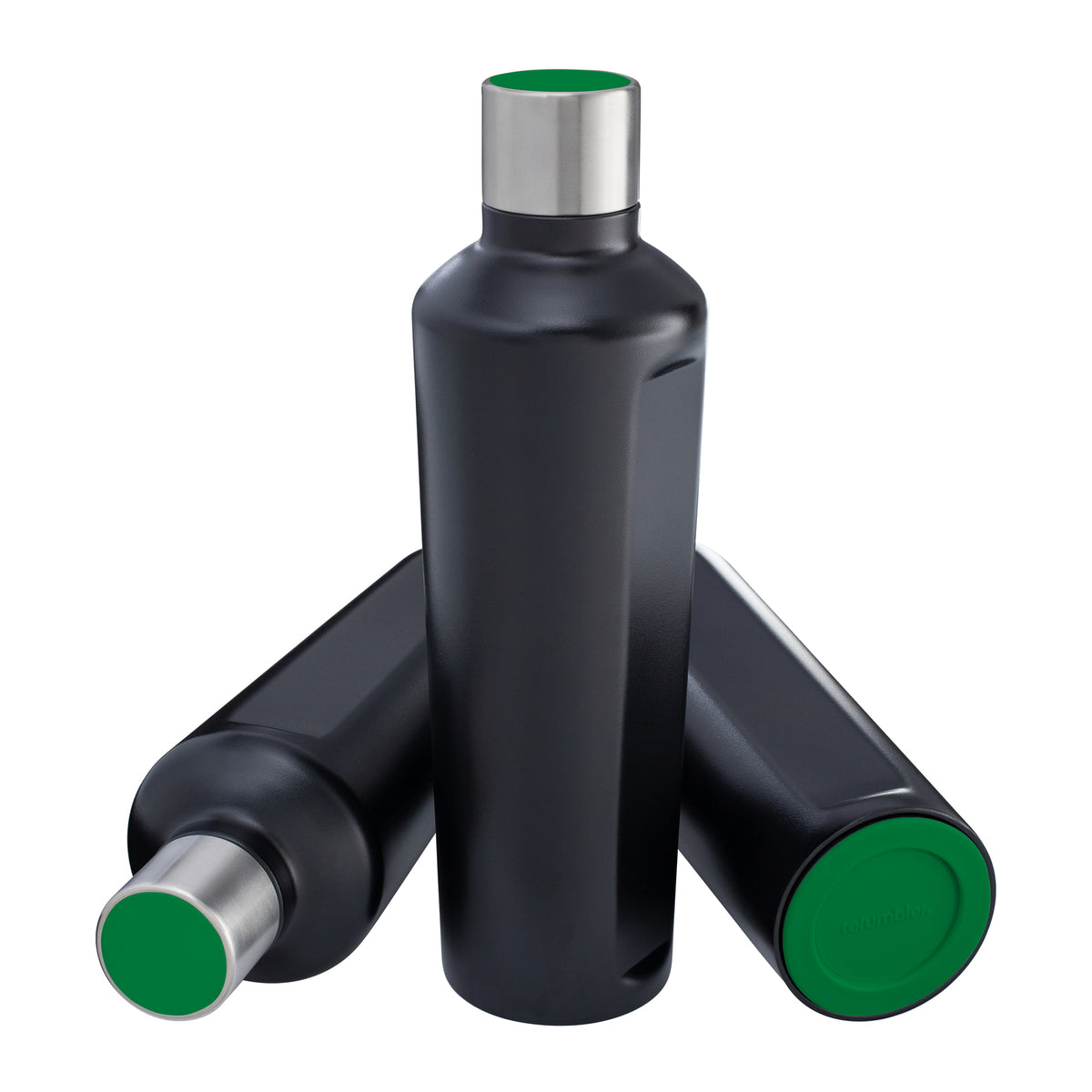 Flasche: schwarz, Deckel: grün, Boden: grün