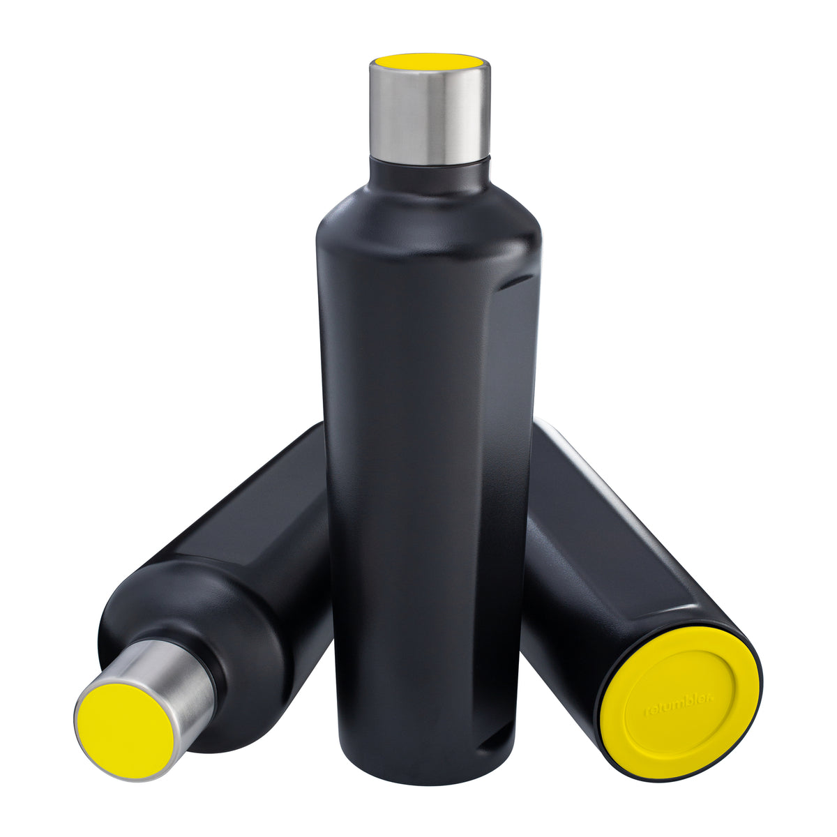 Flasche: schwarz, Deckel: gelb, Boden: gelb