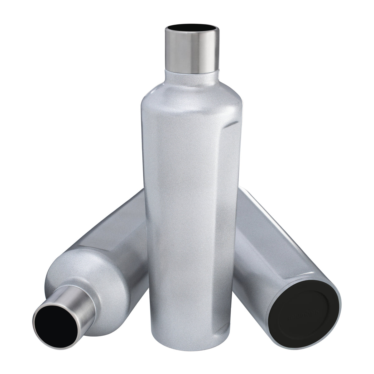 Flasche: silber, Deckel: schwarz, Boden: schwarz