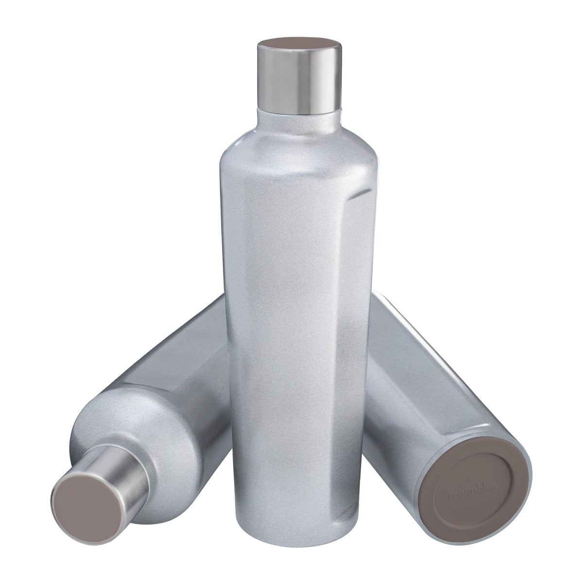 Flasche: silber, Deckel: braun, Boden: braun