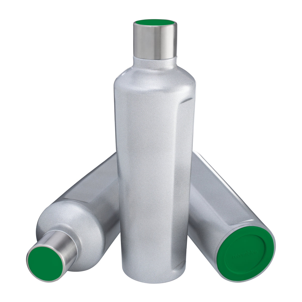 Flasche: silber, Deckel: grün, Boden: grün