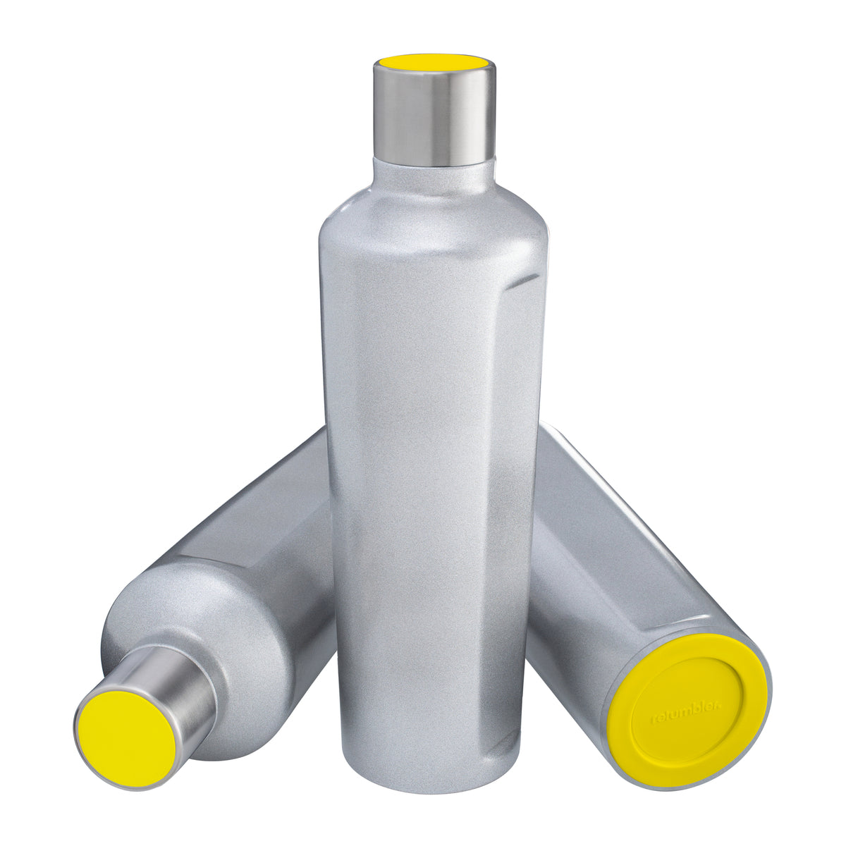 Flasche: silber, Deckel: gelb, Boden: gelb