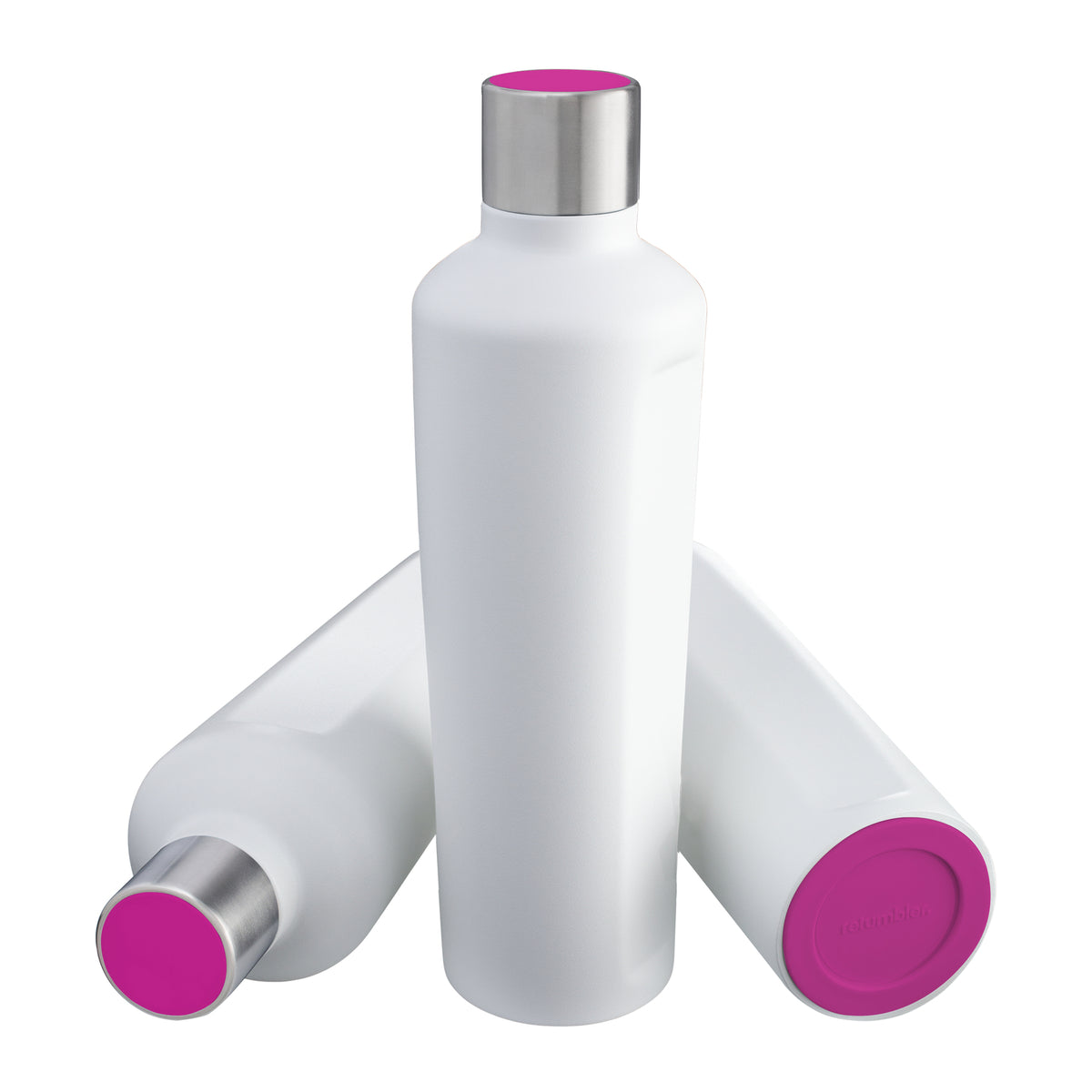 Flasche: weiß, Deckel: magenta, Boden: magenta