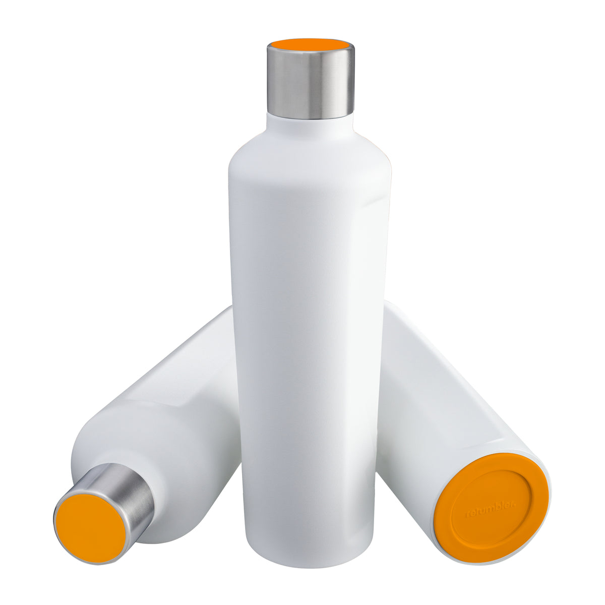 Flasche: weiß, Deckel: orange, Boden: orange