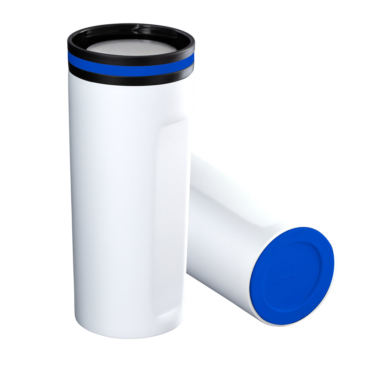 Becher: weiß, Ring: blau, Boden: blau