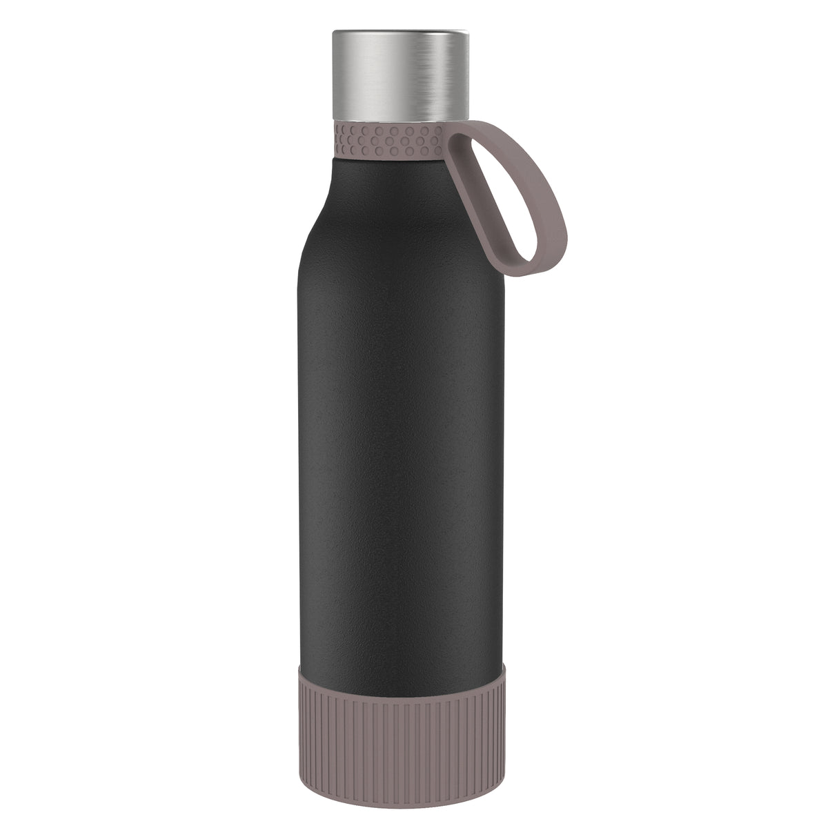 Flasche: schwarz, Ring: braun, Hülle: braun