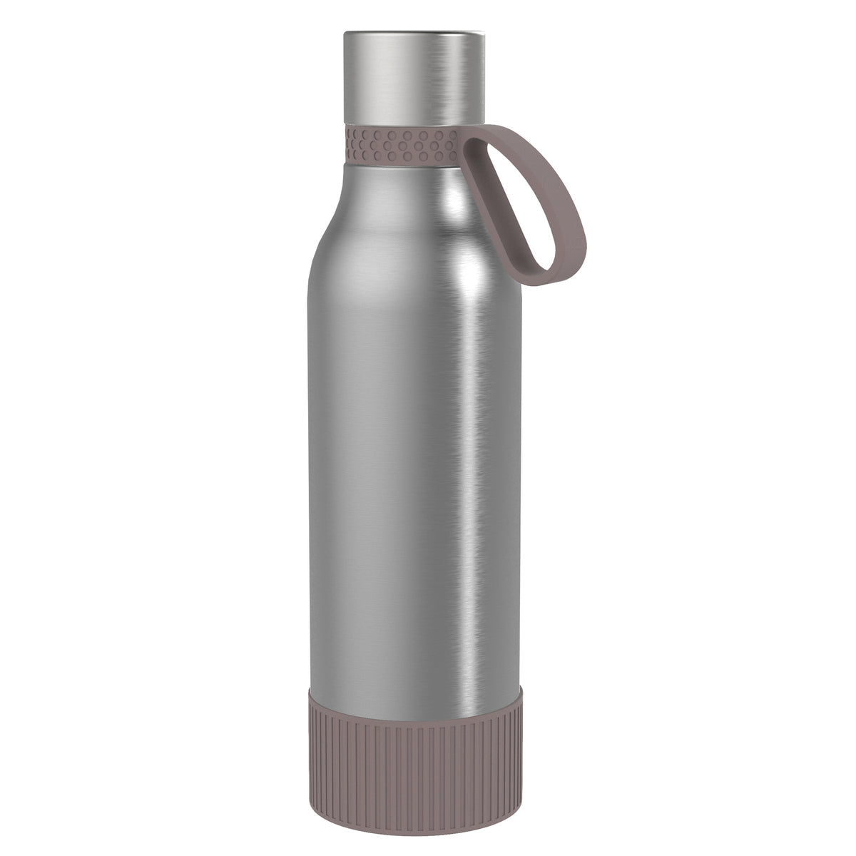 Flasche: silber, Ring: braun, Hülle: braun