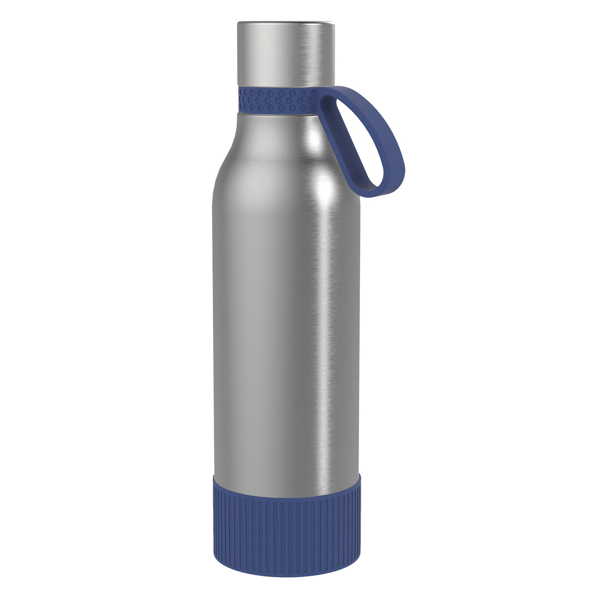 Flasche: silber, Ring: dunkelblau, Hülle: dunkelblau