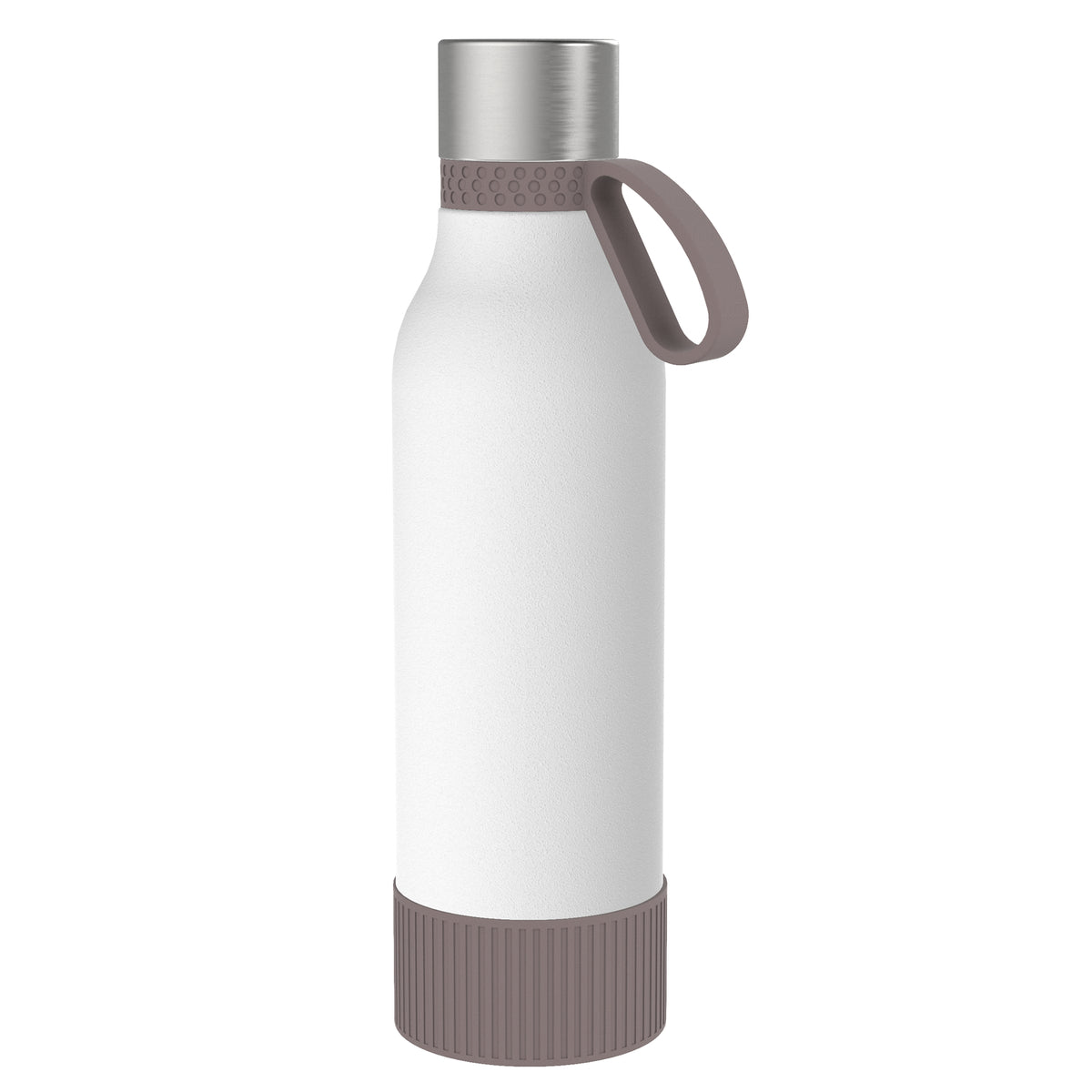 Flasche: weiß, Ring: braun, Hülle: braun