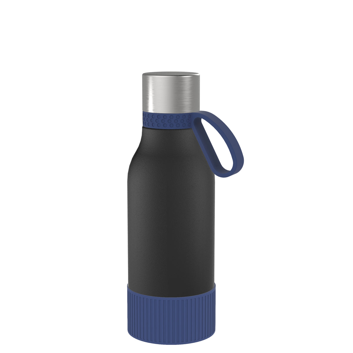 Flasche: schwarz, Ring: dunkelblau, Hülle: dunkelblau