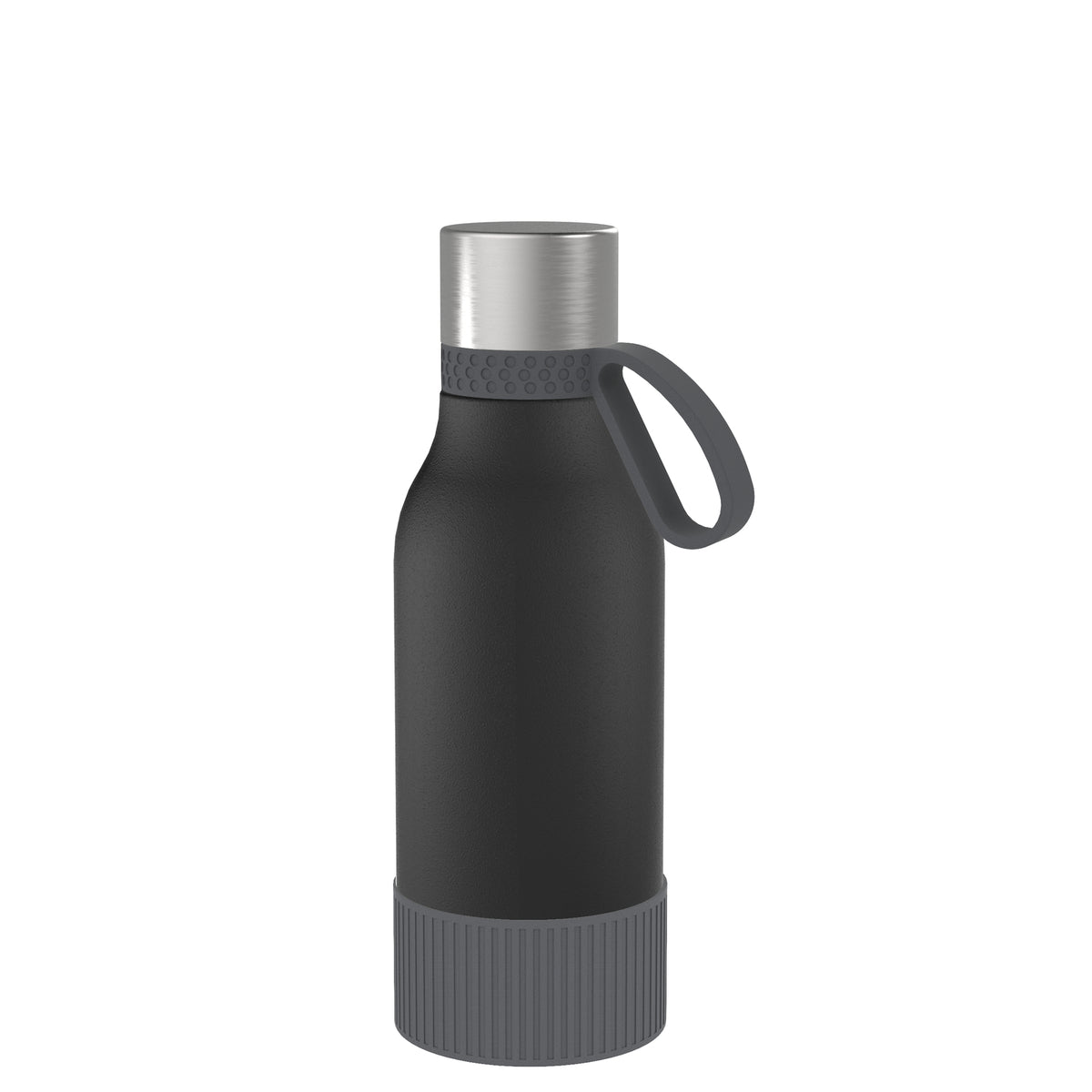 Flasche: schwarz, Ring: dunkelgrau, Hülle: dunkelgrau