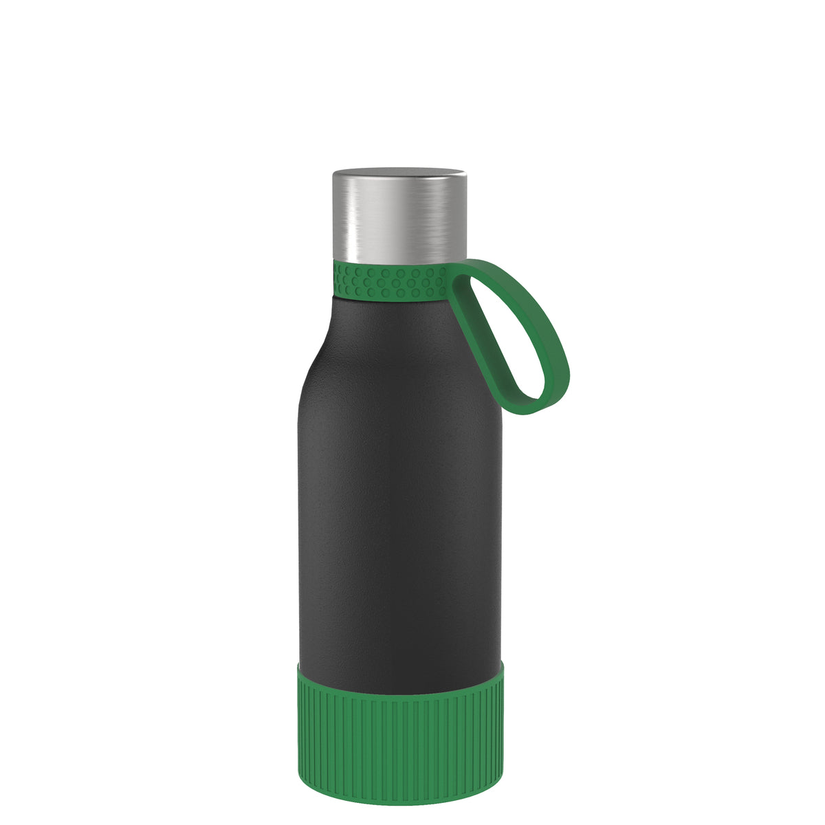 Flasche: schwarz, Ring: grün, Hülle: grün