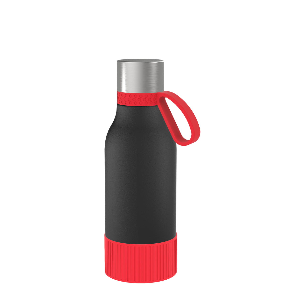 Flasche: schwarz, Ring: rot, Hülle: rot