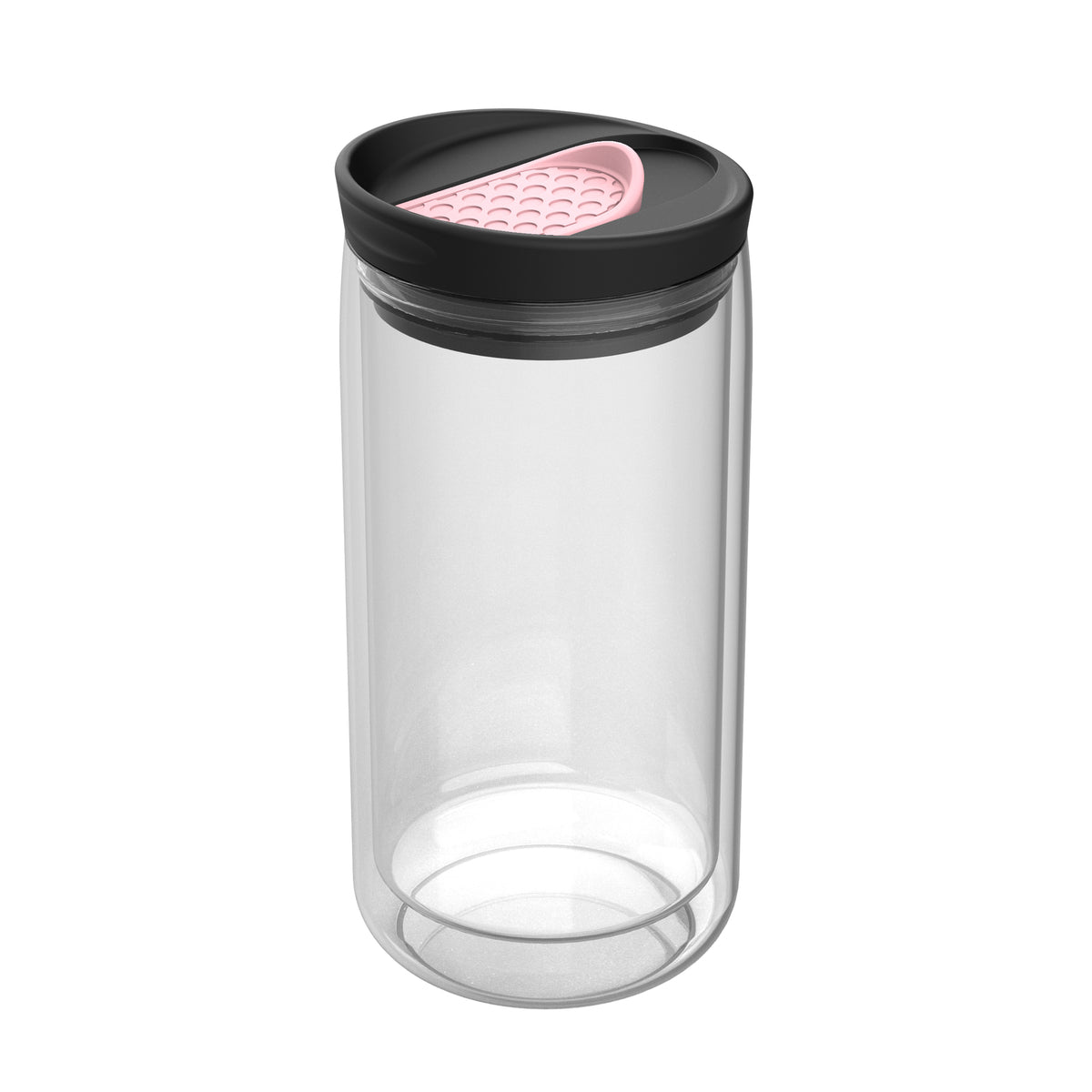 Becher: transparent, Deckel: hellmagenta