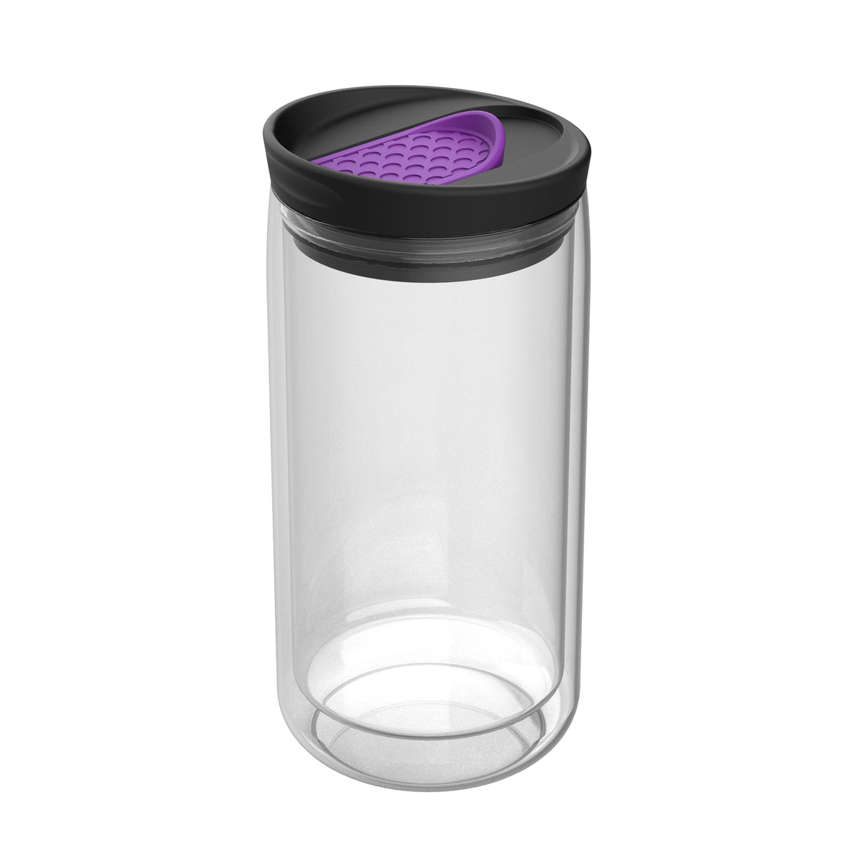 Becher: transparent, Deckel: lila