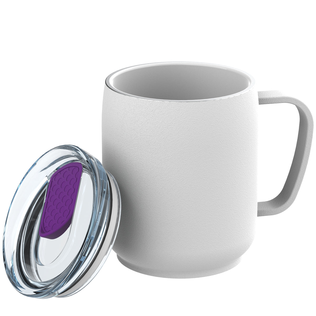 Becher: weiß, Deckel: lila