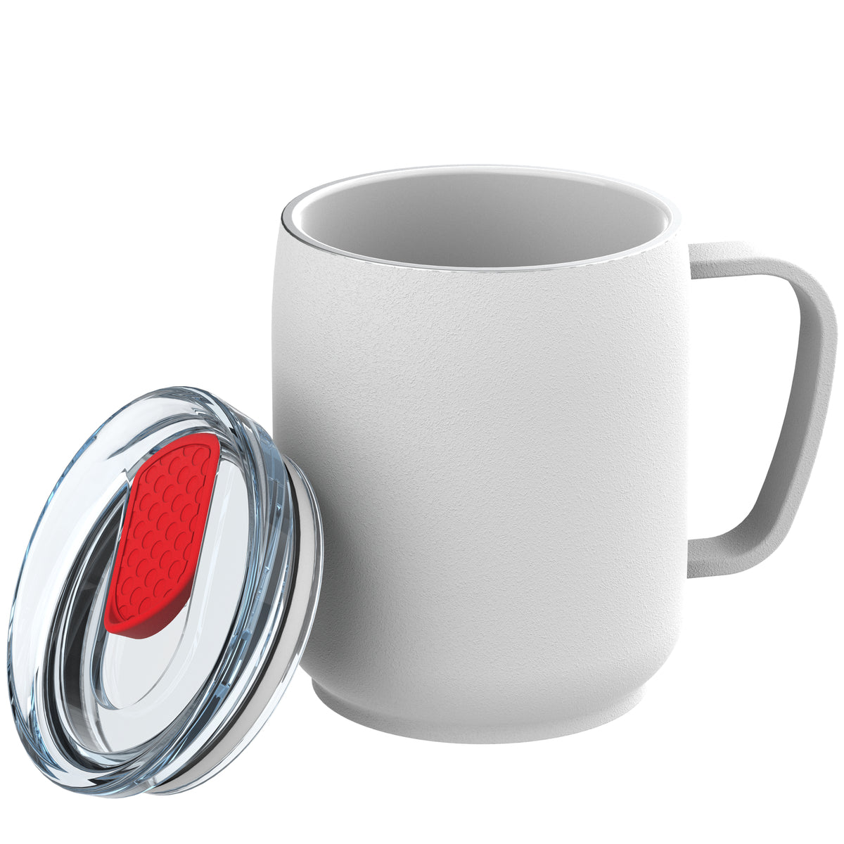 Becher: weiß, Deckel: rot
