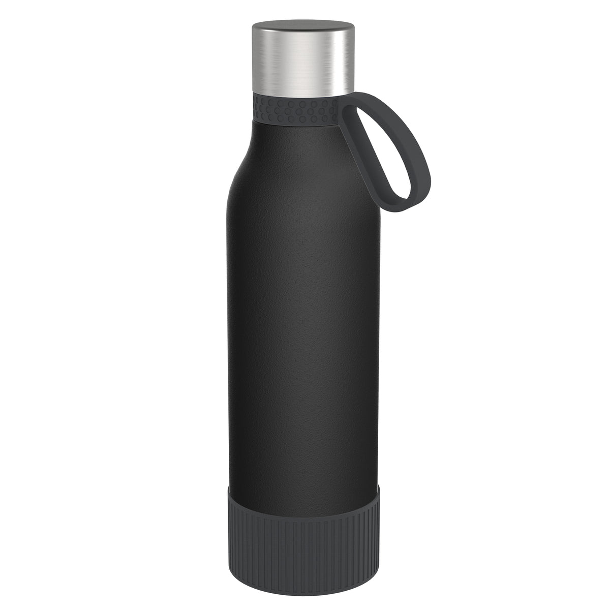 Flasche: schwarz, Ring: dunkelgrau, Hülle: dunkelgrau