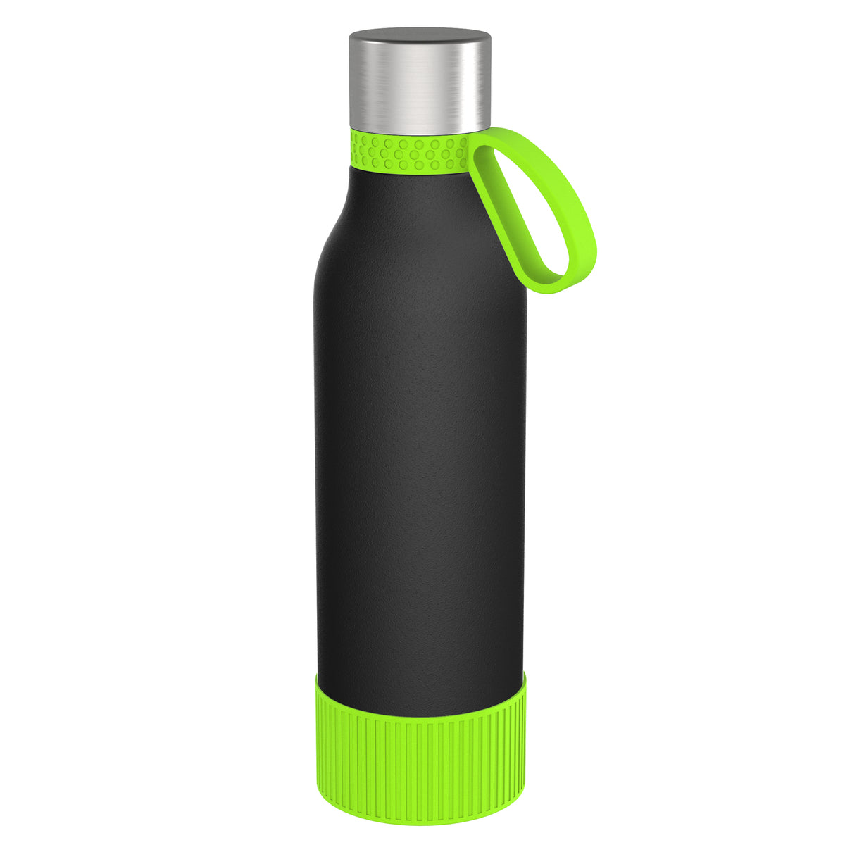 Flasche: schwarz, Ring: hellgrün, Hülle: hellgrün