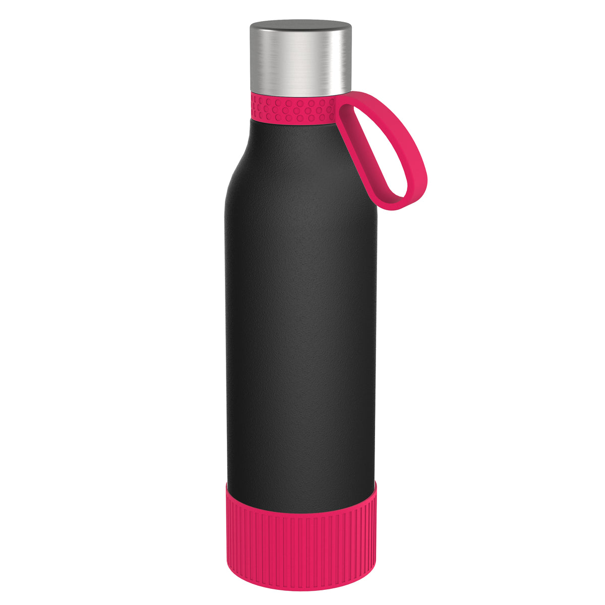 Flasche: schwarz, Ring: magenta, Hülle: magenta