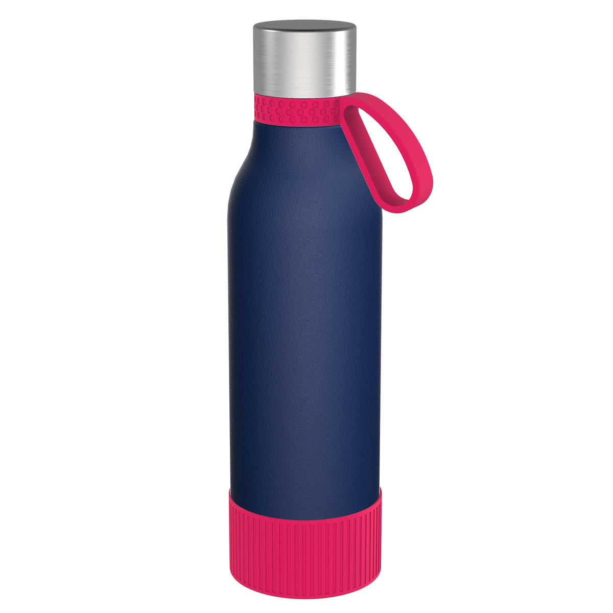 Flasche: blau, Ring: magenta, Hülle: magenta
