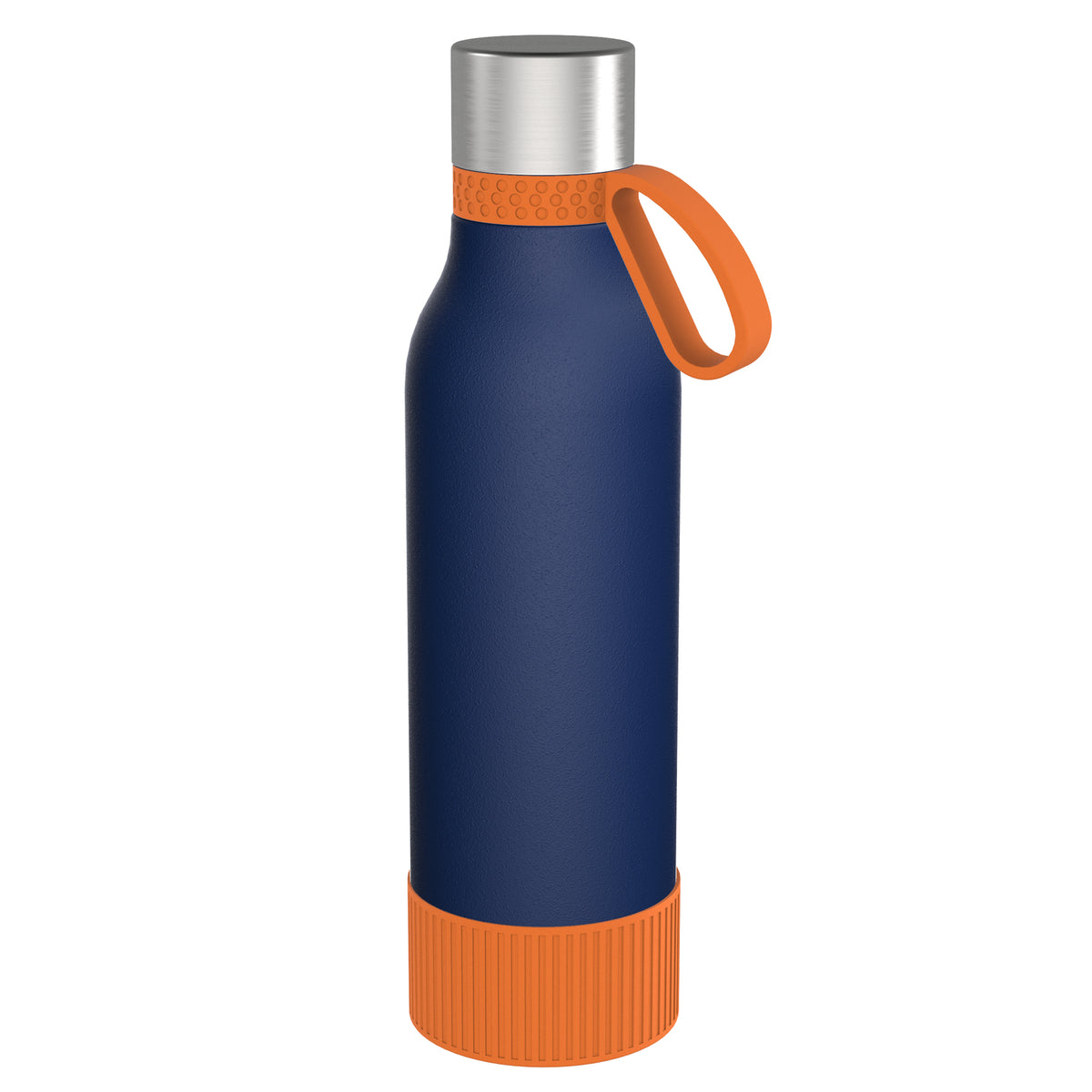 Flasche: blau, Ring: orange, Hülle: orange